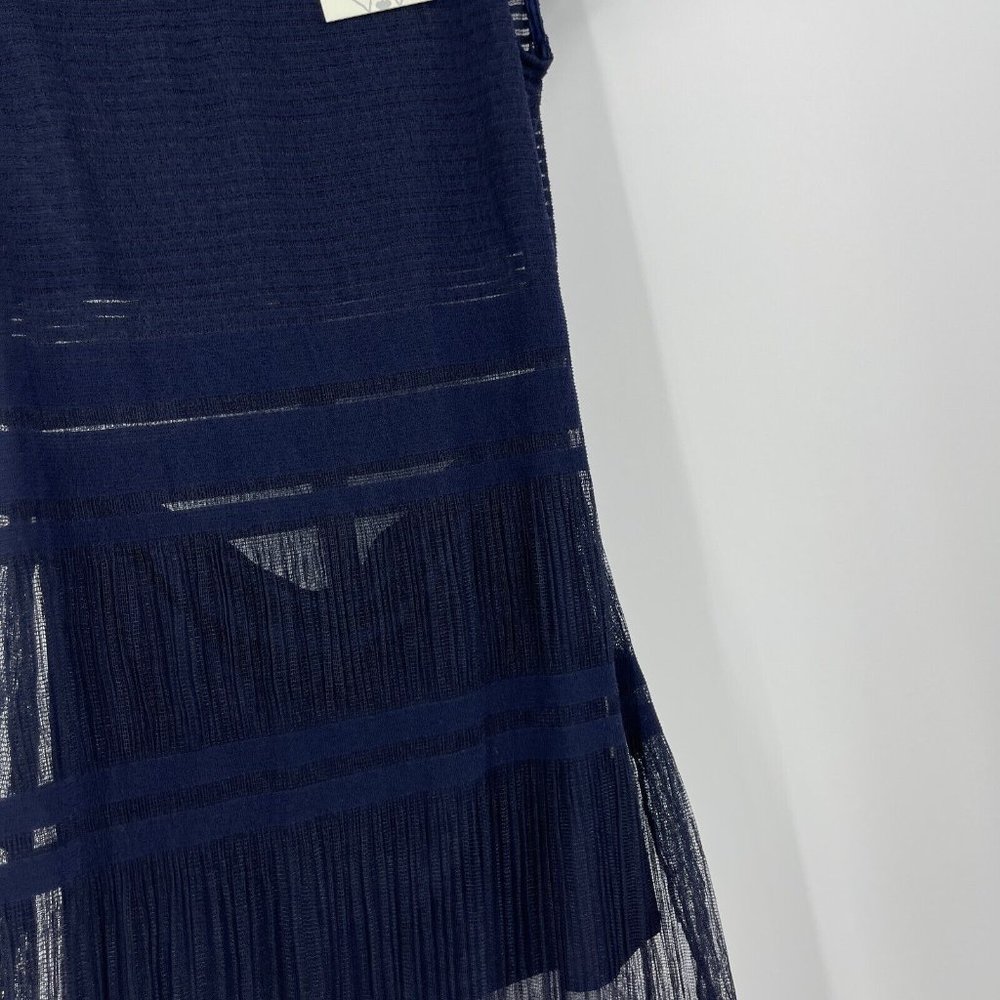 NWOT - foxiedox Navy Sheer Striped Midi Dress - Picture 4 of 8